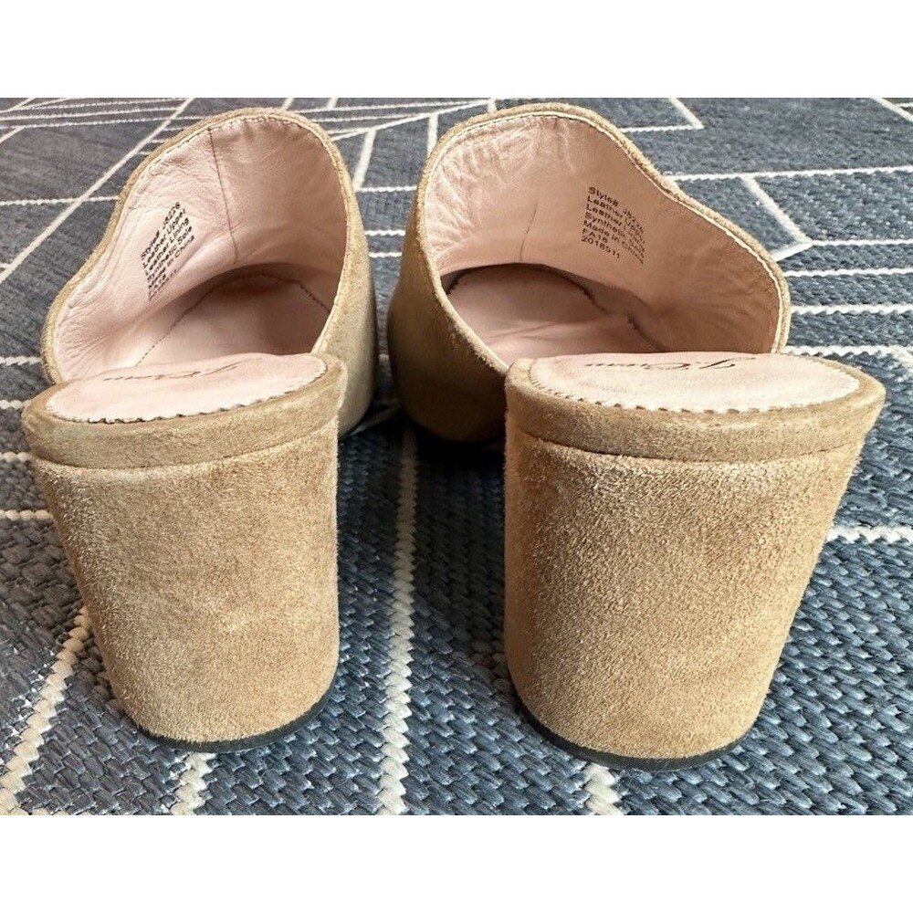 J Crew Tan Suede Pointed Toe Stacked Mid Block Heel Slip On Mules Clogs Size 9 - Picture 5 of 13